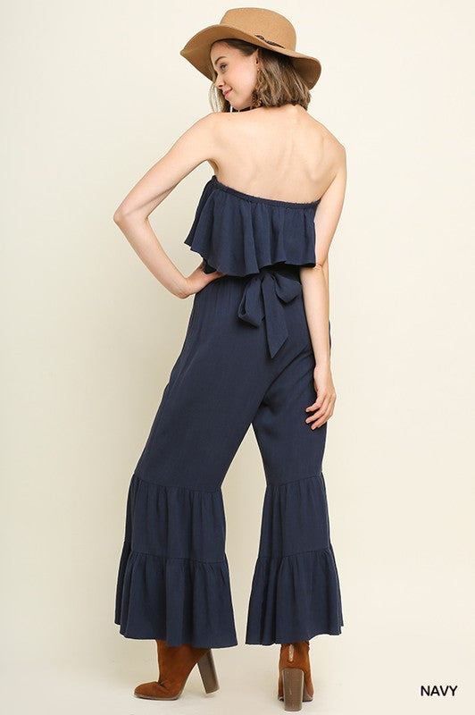 STRAPLESS LAYERED WIDE LEG JUMPSUIT
