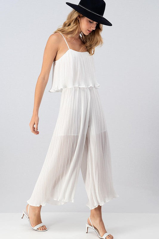 WHITE PLEATED JUMPSUIT