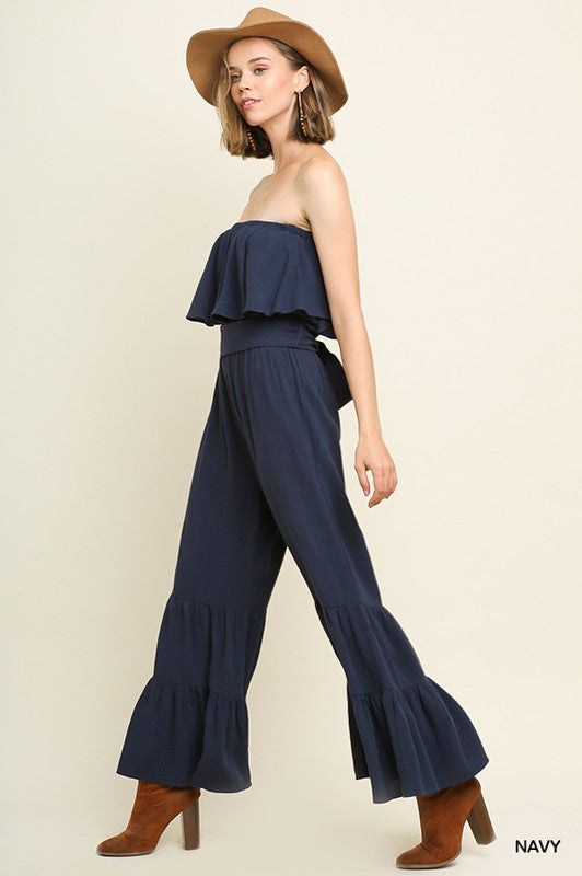 STRAPLESS LAYERED WIDE LEG JUMPSUIT