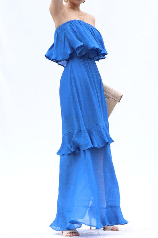 SASSY BLUE MAXI DRESS RUFFLED