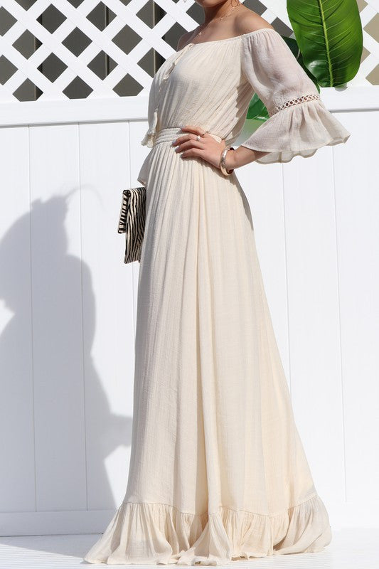 NATURAL OFF SHOULDER MAXI DRESS