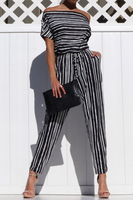 TAMRA TIE DYE STIPE OFF SHOULDER JUMPSUIT