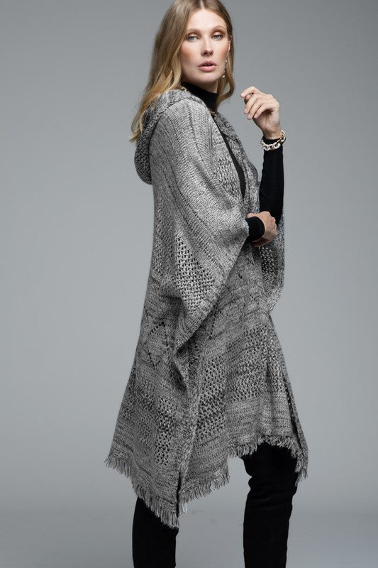HEATHERED PONCHO HOODIE CARDIGAN