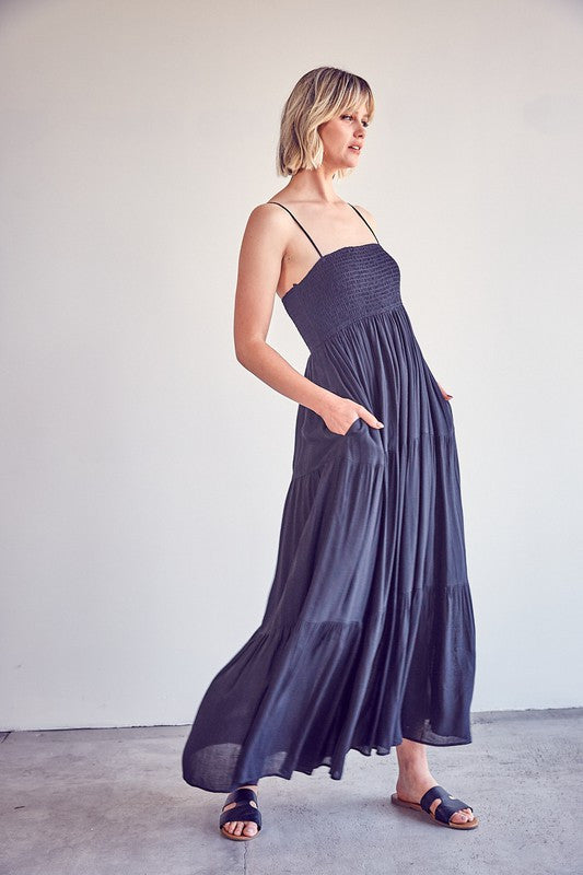 SOLANA SMOCKED MAXI DRESS
