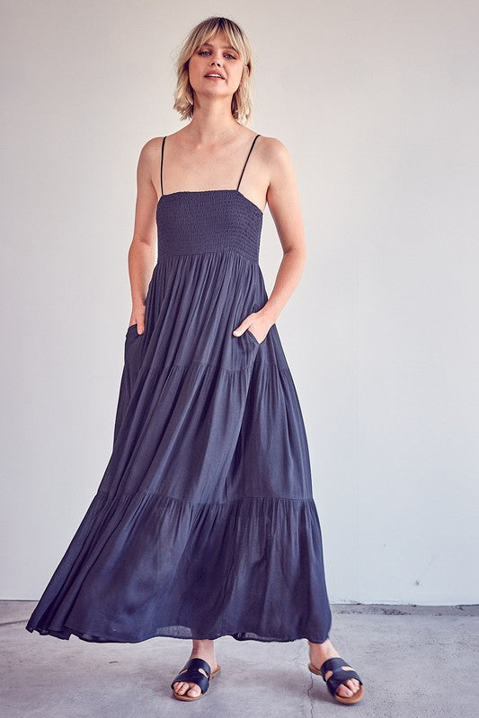 SOLANA SMOCKED MAXI DRESS