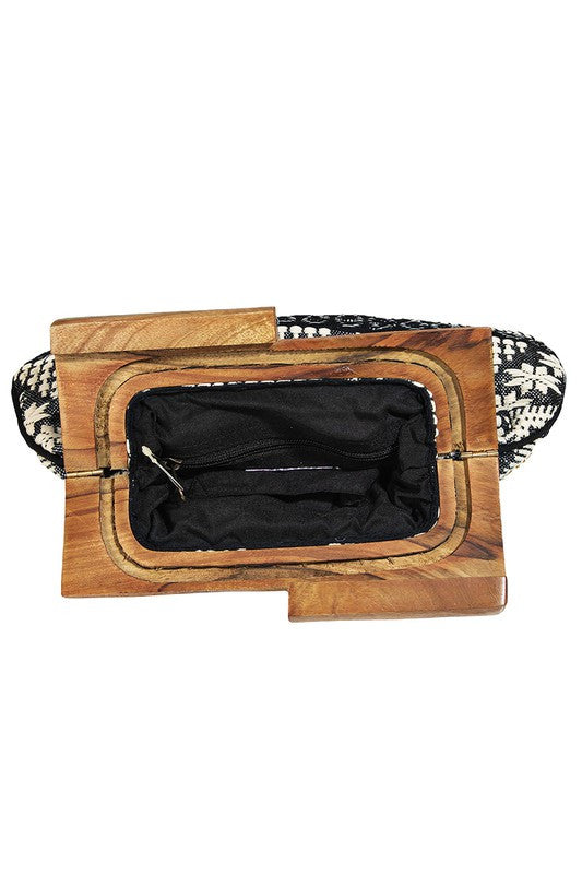 Boho Wood Frame Clutch Bag