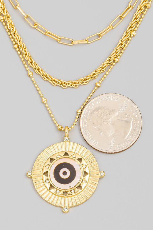 Round Disc Evil Eye Pendant Necklace