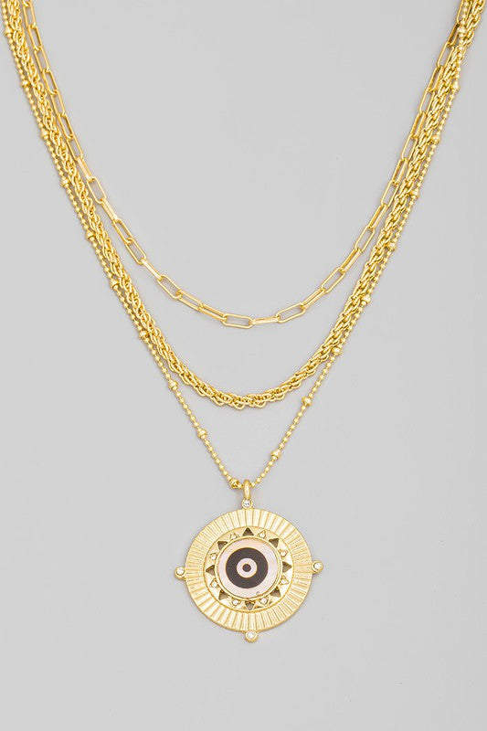 Round Disc Evil Eye Pendant Necklace