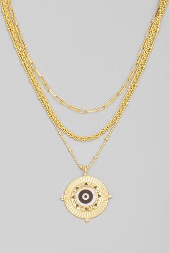 Round Disc Evil Eye Pendant Necklace
