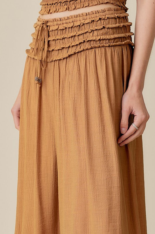 RUSTIC TULUM RUFFLED WIDELEG PANTS