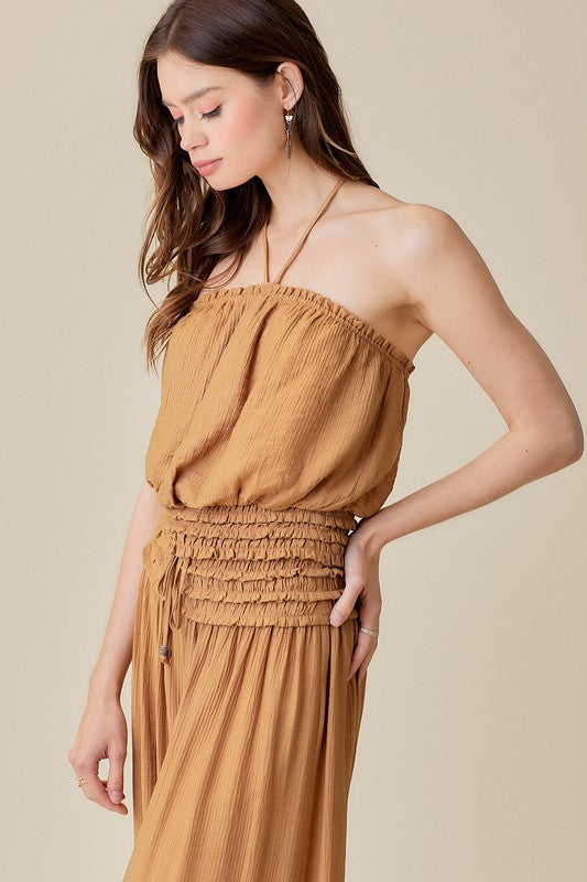 RUSTIC TULUM RUFFLED HALTER TOP