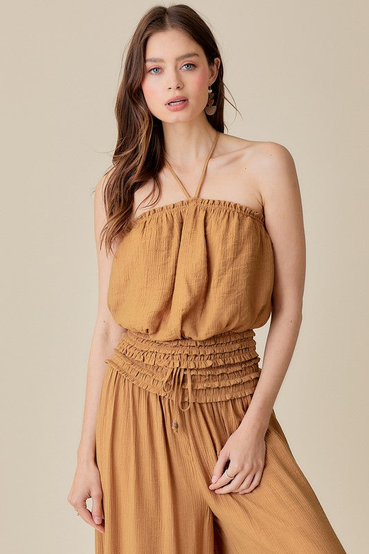 RUSTIC TULUM RUFFLED HALTER TOP