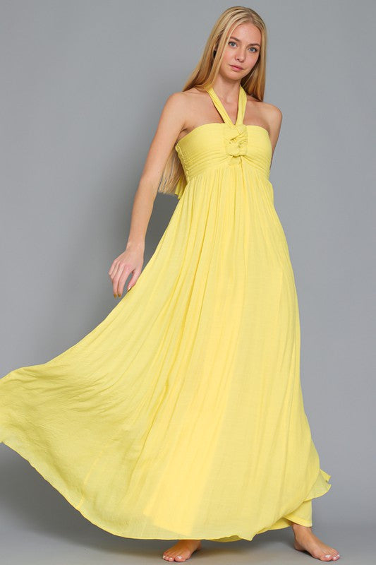 GODDESS OF LIGHT HALTER MAXI DRESS