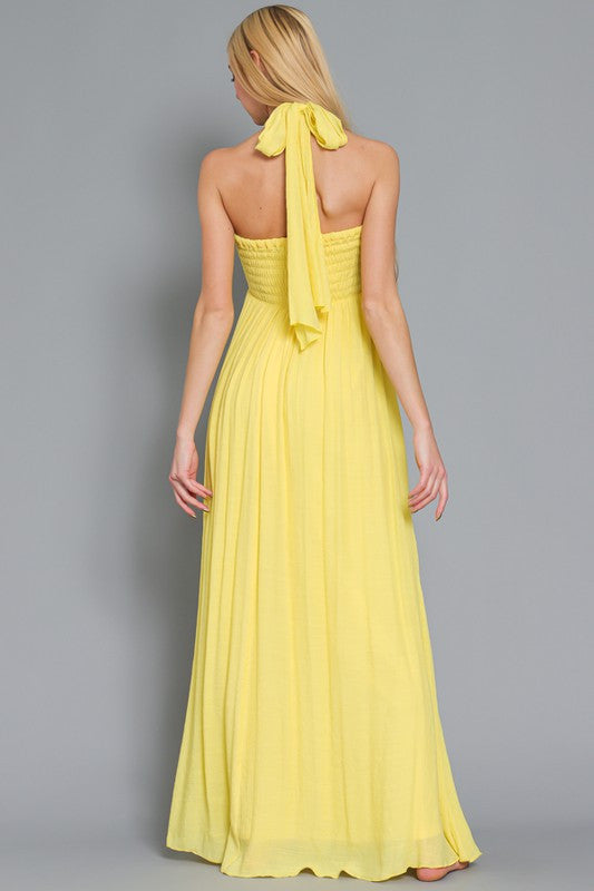 GODDESS OF LIGHT HALTER MAXI DRESS