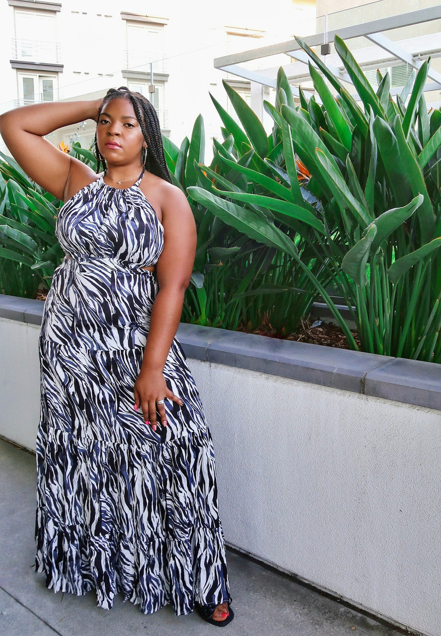 GREEK ISLANDS ZEBRA MAXI DRESS