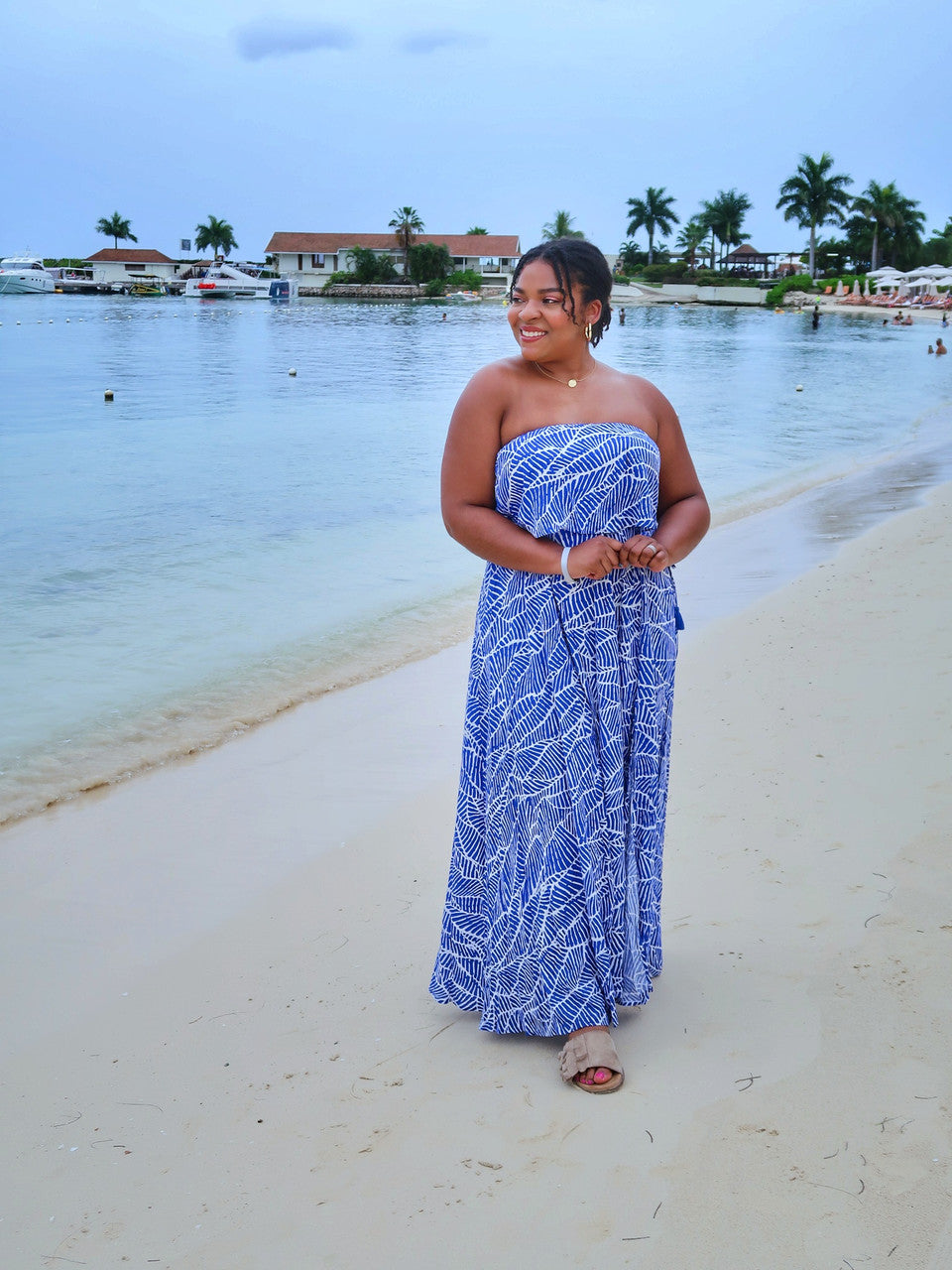 MYKONOS ABSTRACT LEAF MAXI DRESS