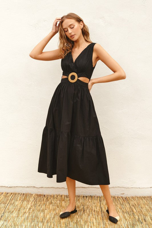dress with cut out middle Middle Slit Dress With Middle Cut Out Fashion White Navy Floral Print V-Neck Cut-Out Back Tie-Up Maxi Dress With Middle Slit