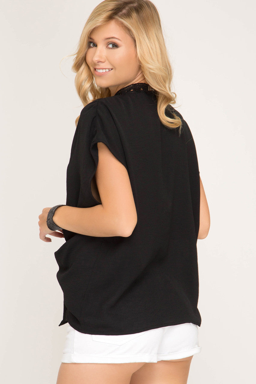 BLACK DONNA DROP SHOULDER TIE TOP