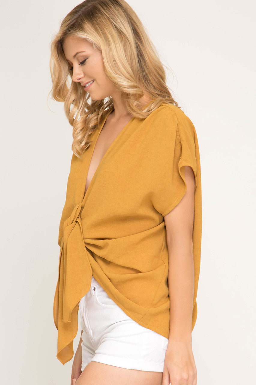 MUSTARD DONNA DROP SHOULDER TIE TOP