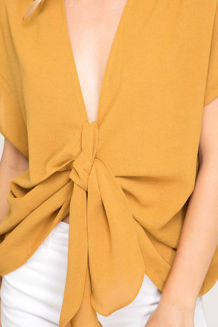 MUSTARD DONNA DROP SHOULDER TIE TOP