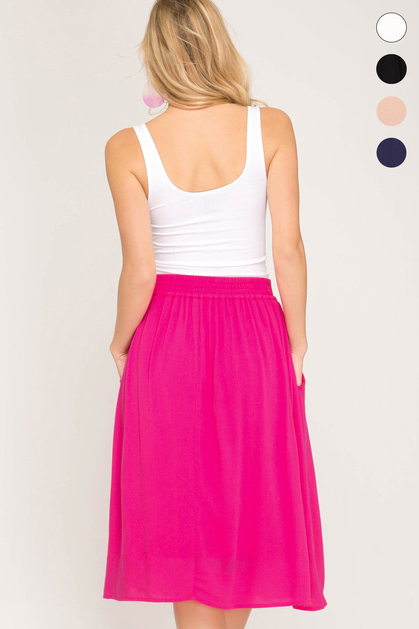 BRENDA BLACK BUTTON DOWN MIDI SKIRT