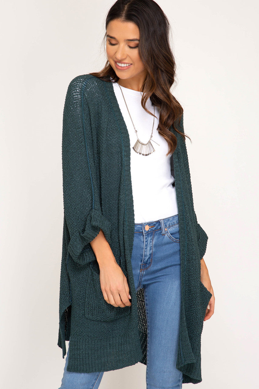 SUSAN OPEN BLACK SWEATER CARDIGAN WITH POCKETS