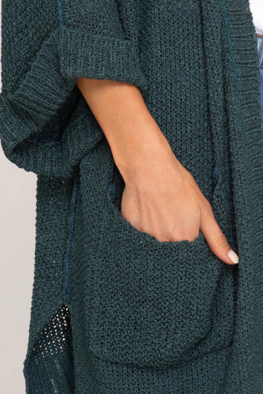 SUSAN OPEN BLACK SWEATER CARDIGAN WITH POCKETS