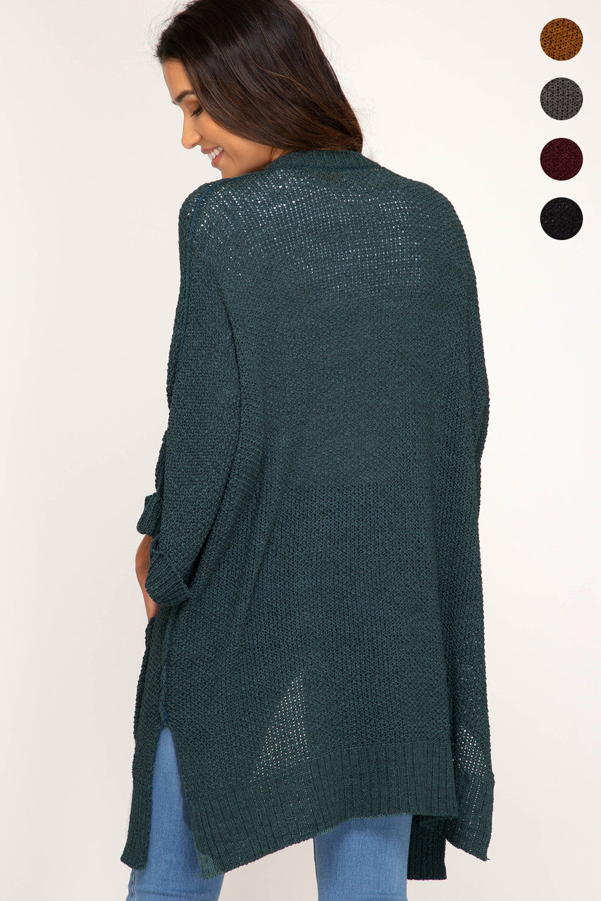 SUSAN OPEN BLACK SWEATER CARDIGAN WITH POCKETS