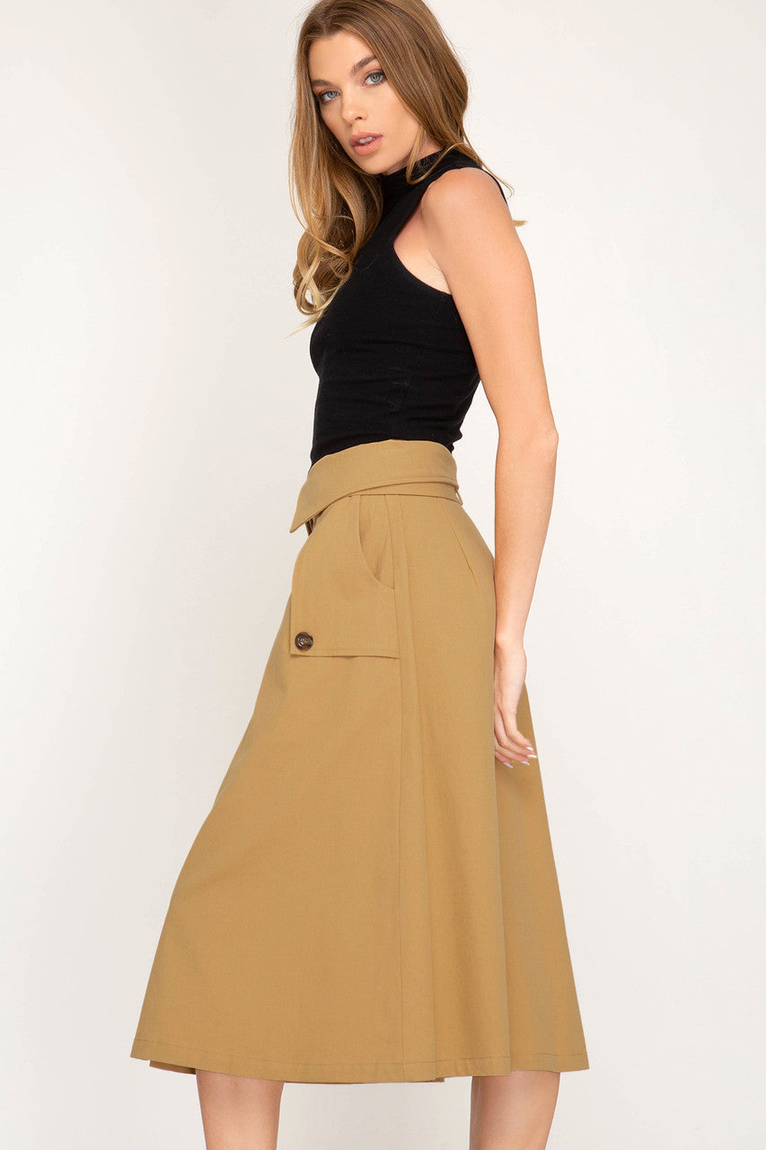 PAPERBAG BUTTON DOWN MID SKIRT