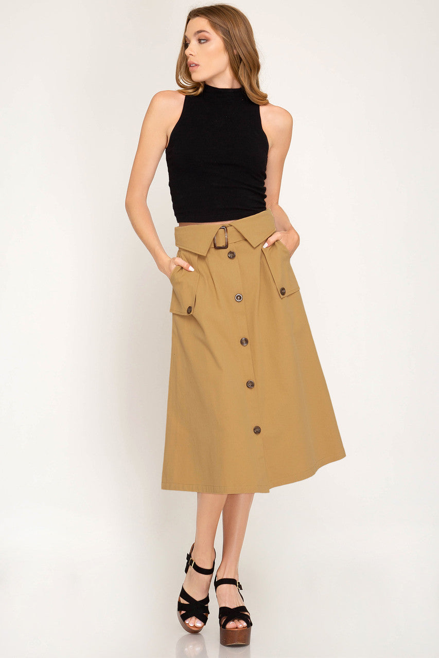 PAPERBAG BUTTON DOWN MID SKIRT