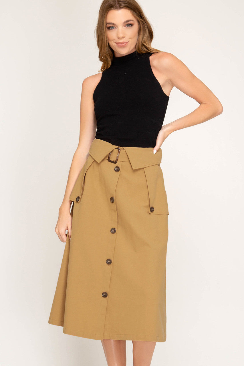 PAPERBAG BUTTON DOWN MID SKIRT
