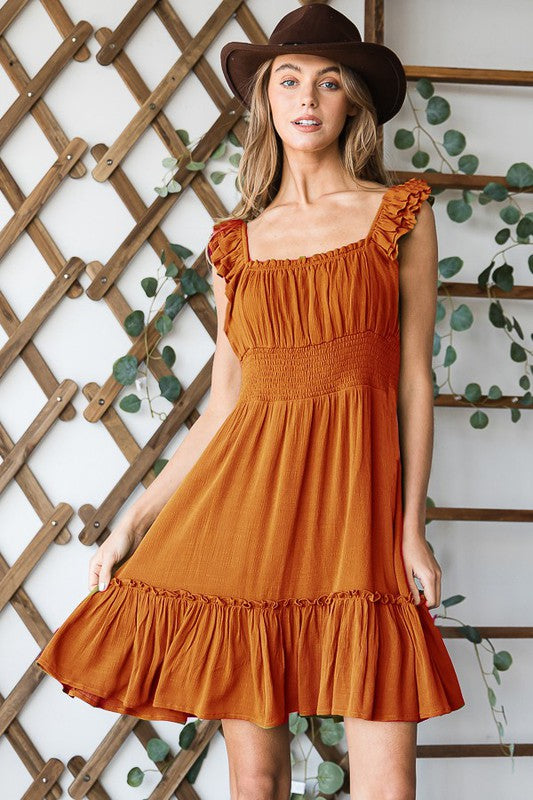Plus Ruched Waist Fuffled sleeveless Dress