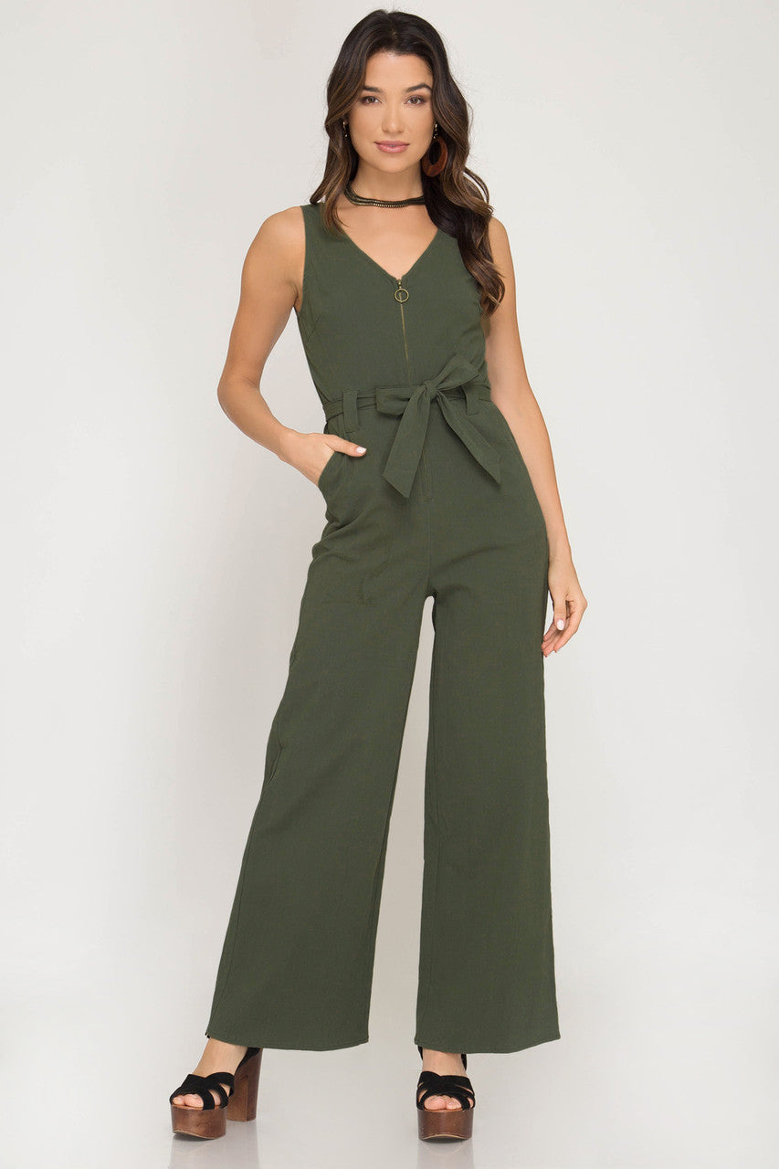 80'S OLIVE JUMPSUIT