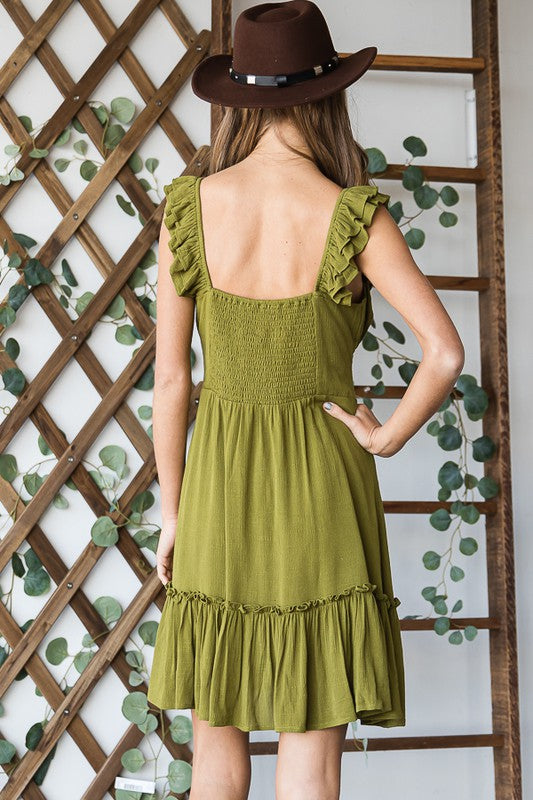 Plus Ruched Waist Fuffled sleeveless Dress