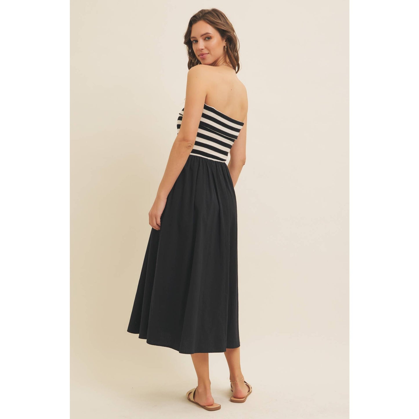 FOLDED CONTRAST STRIPE RIB SWEATER TOP MIDI DRESS