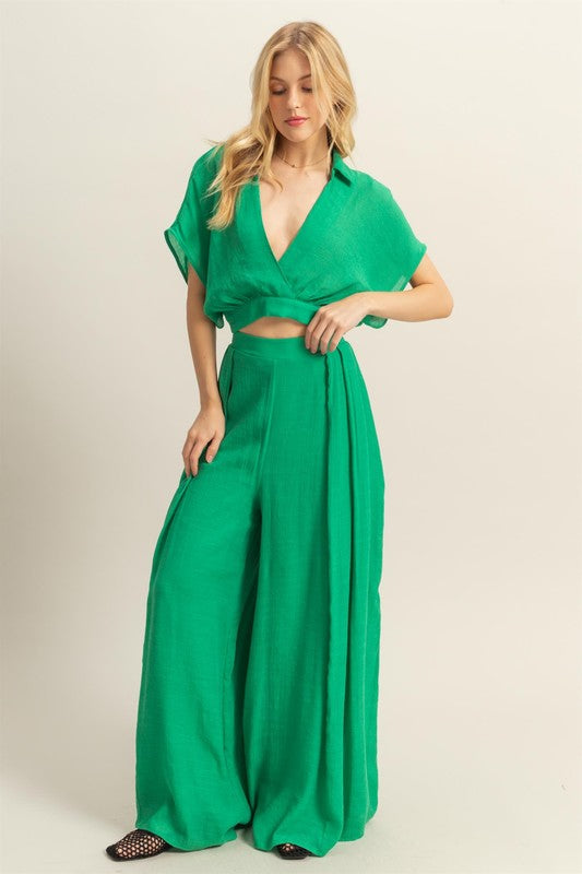 Kimono Sleeve Crop Top and Wide Leg Pants Set RESORT-CHIC OMK BOUTIQUE Kimono Sleeve Crop Top and Wide Leg Pants Set RESORT-CHIC OMK BOUTIQUE