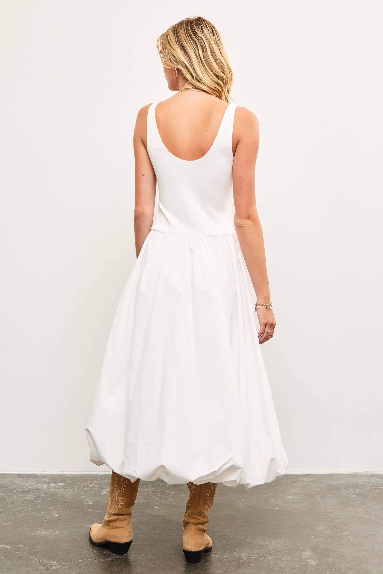 BALLOON HEM SLEEVELESS MIDI DRESS ESPRESSO