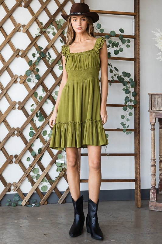 Plus Ruched Waist Fuffled sleeveless Dress