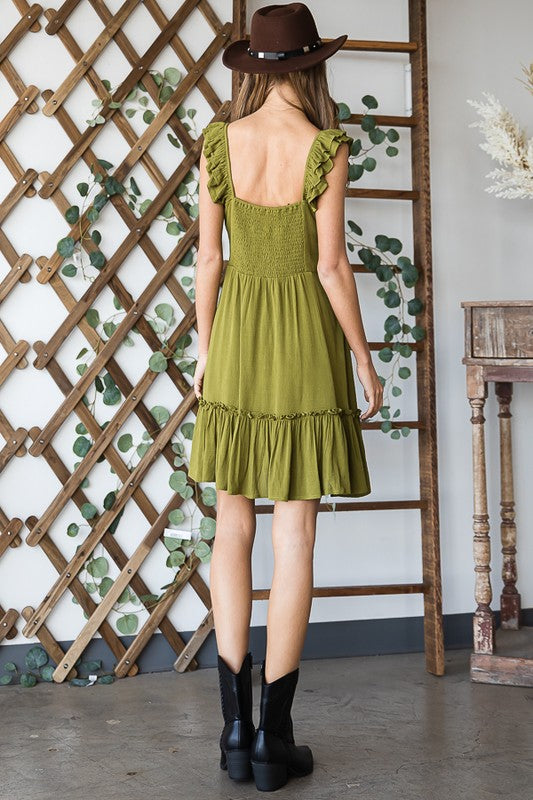 Plus Ruched Waist Fuffled sleeveless Dress