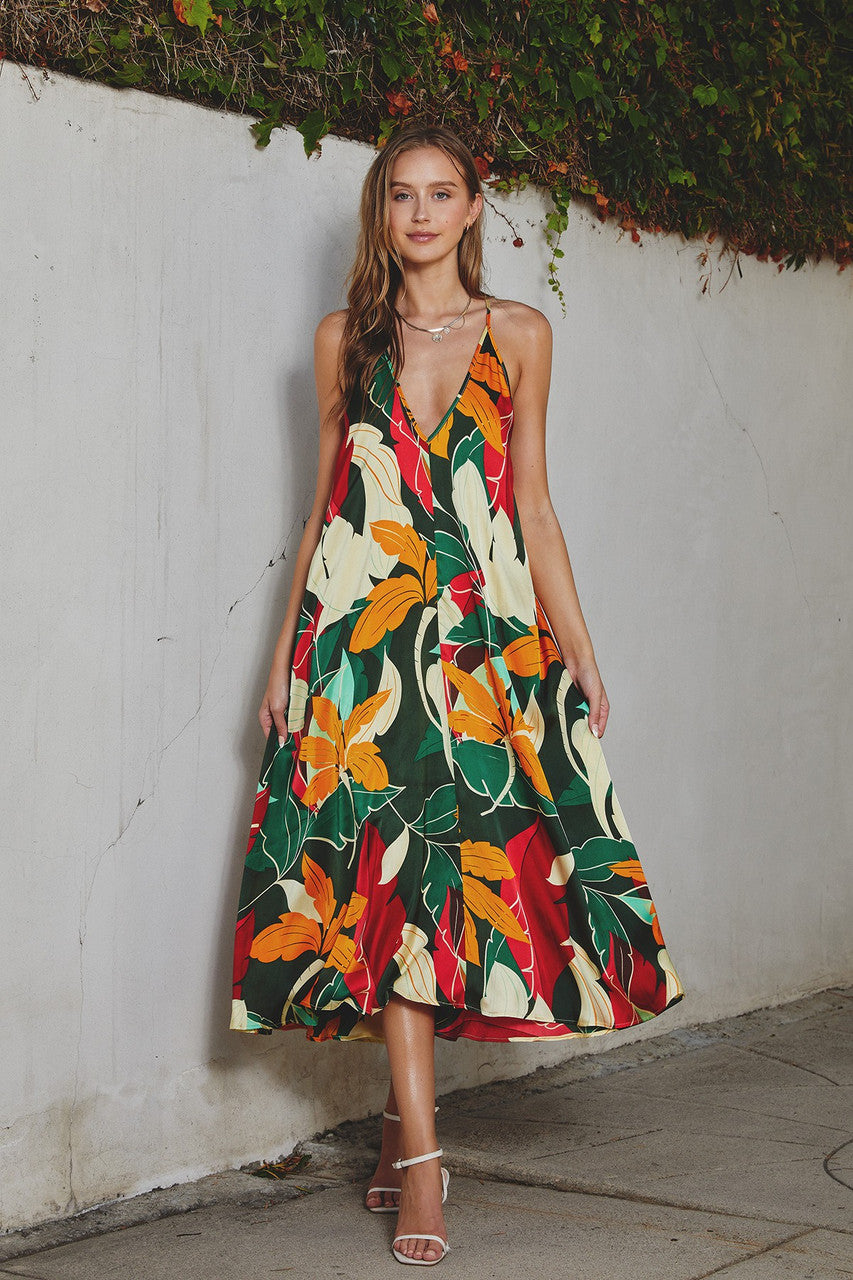 RIO FLIRTY FLORAL MIDI DRESS