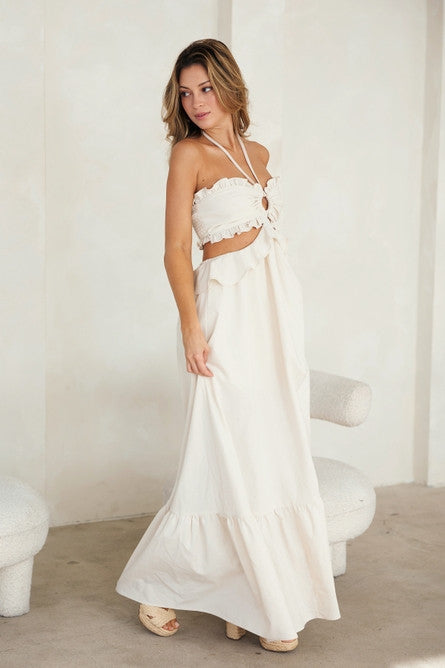 ANTIGUA CUT OUT HALTER MAXI DRESS
