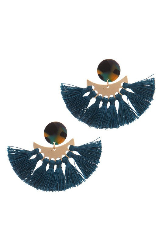 ACETATE CIRCLE CURVE BAR TASSEL DROP EARRING