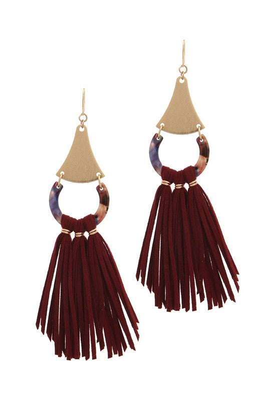 ACETATE SUEDE TASSEL DROP EARRING