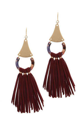 ACETATE SUEDE TASSEL DROP EARRING