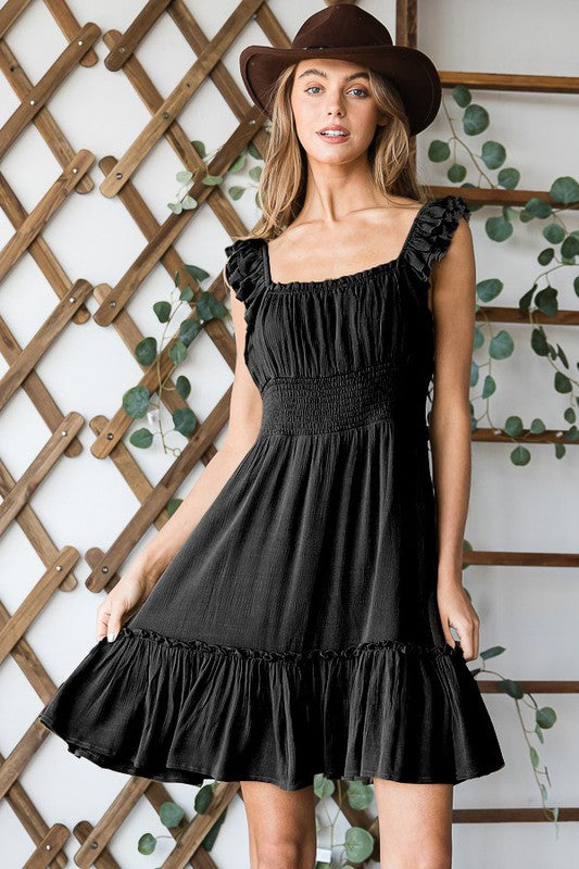 Plus Ruched Waist Fuffled sleeveless Dress
