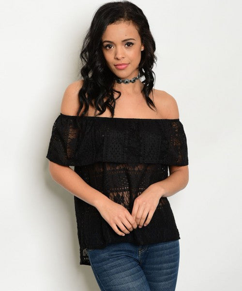 BLACK LACE OFF SHOULDER TOP
