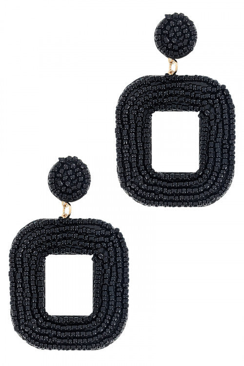 BLACK SQUARE BEADED EARRINGS