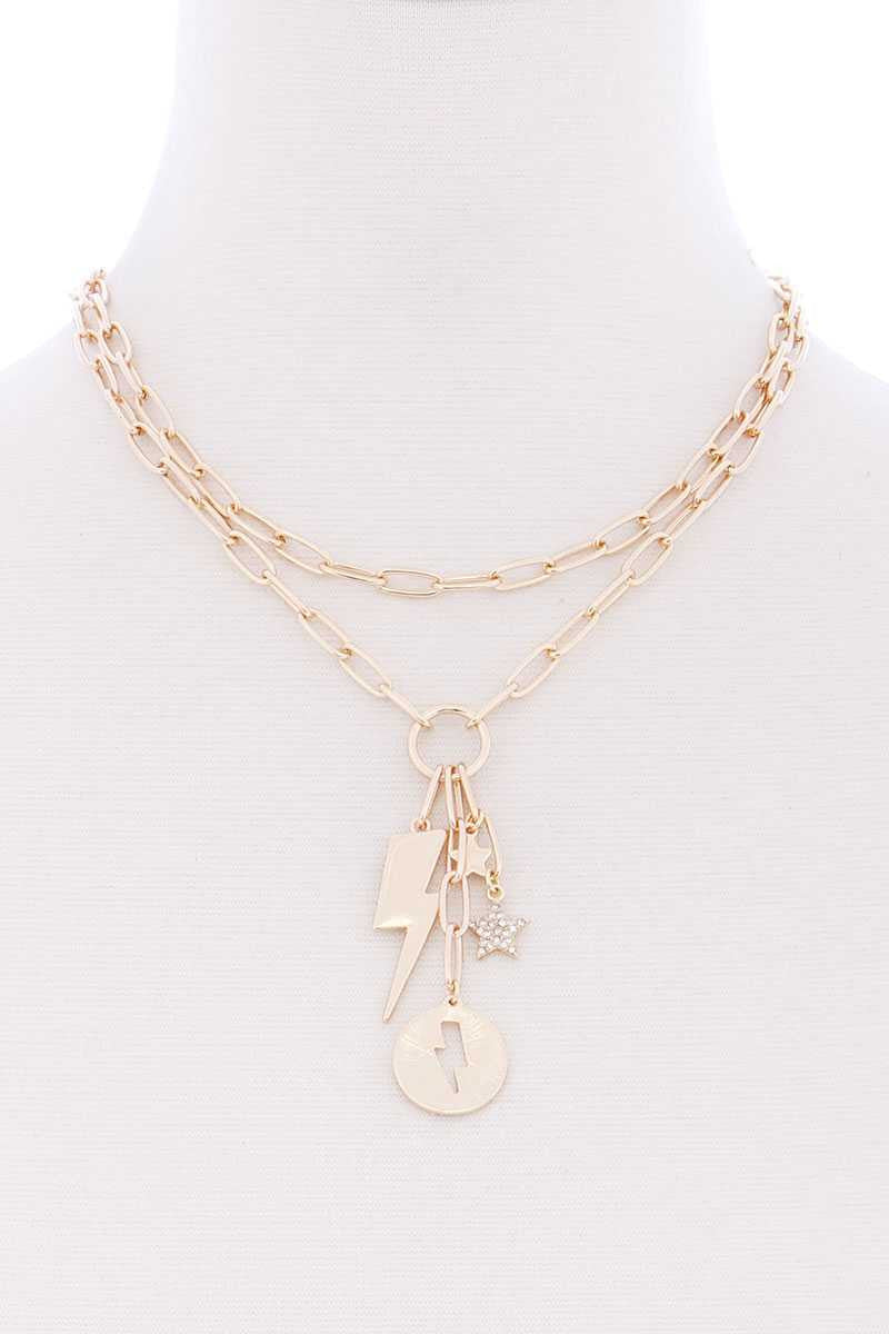 LAYERED STAR AND LIGHTNING PENDANT NECKLACE