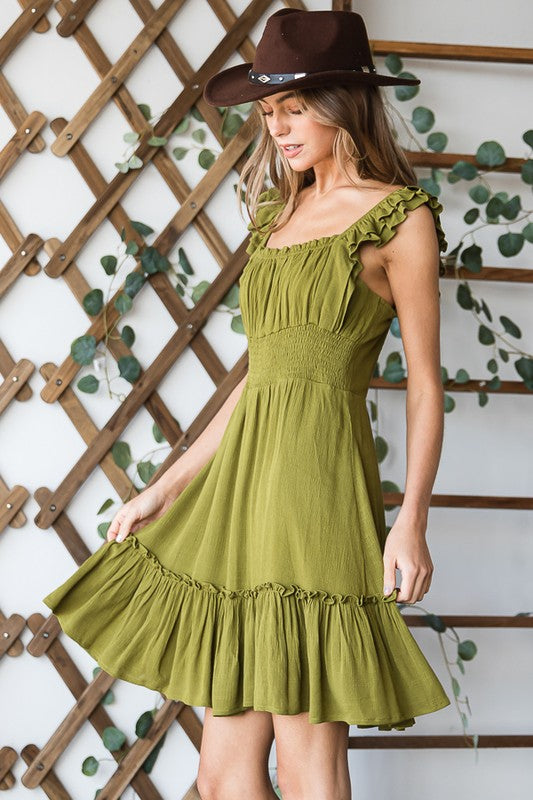 Plus Ruched Waist Fuffled sleeveless Dress