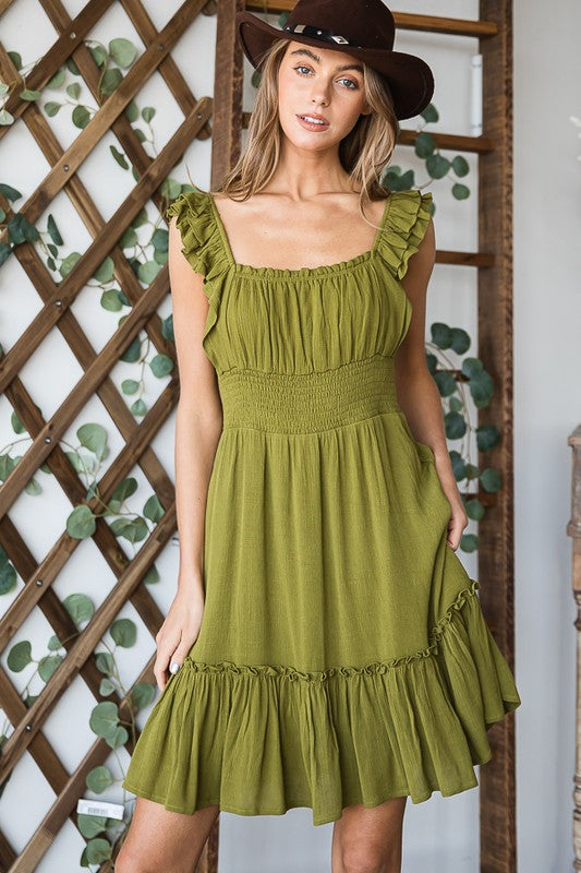 Plus Ruched Waist Fuffled sleeveless Dress